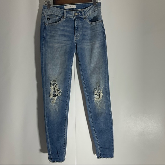 KanCan Estilo Stone Wash Distressed Straight Leg Jeans Five Pocket Zip Front 25 - Picture 16 of 16